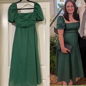 o.p.t River Cotton Midi Dress Green Size Medium Square Neck Lined